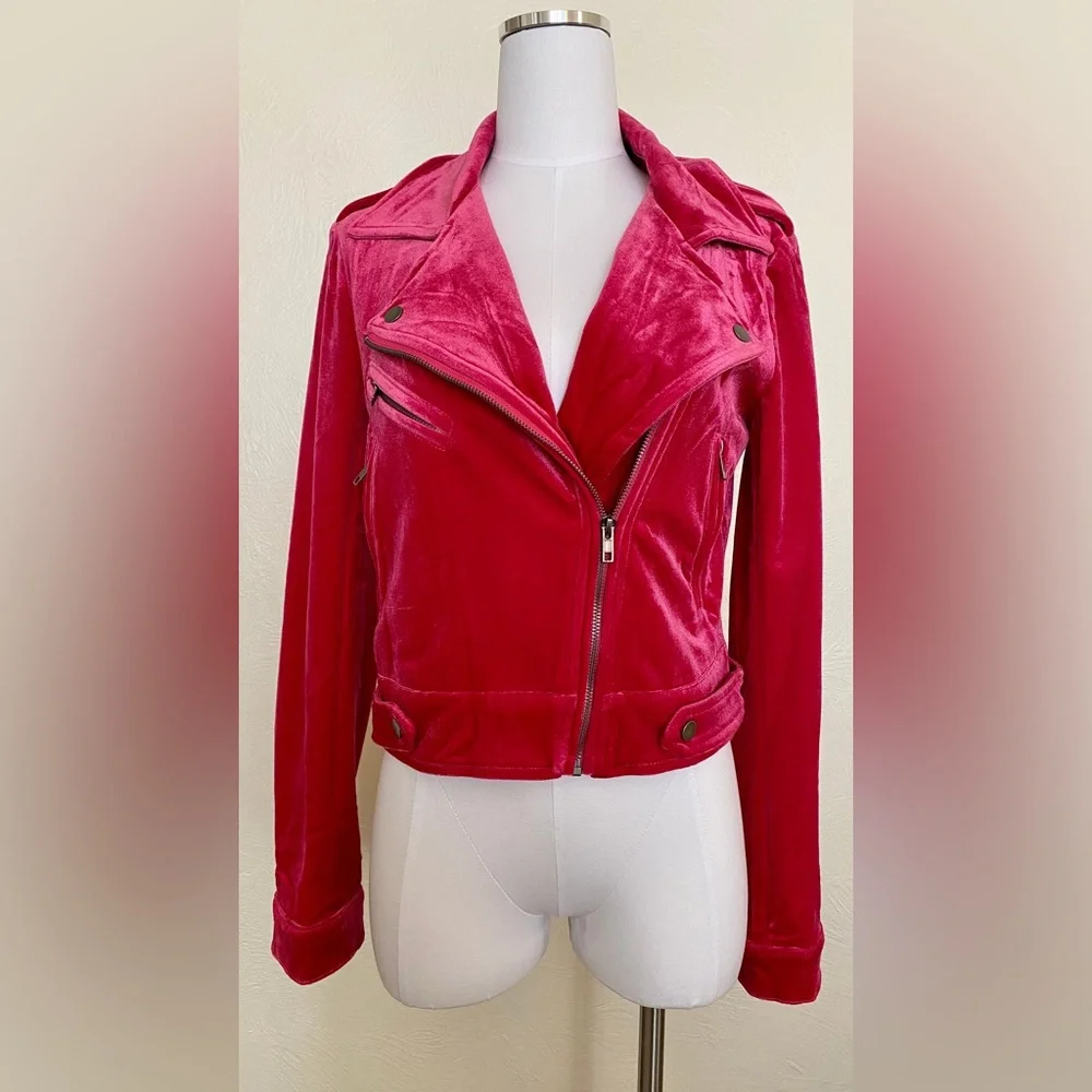 NWT Fate Tiff Magenta Velvet Moto Jacket, Medium - Picture 5 of 7